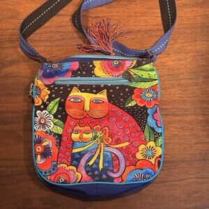 VTG Laurel Burch Canvas Bag Long Strap Fantastic Felines Artwork Cat Boho